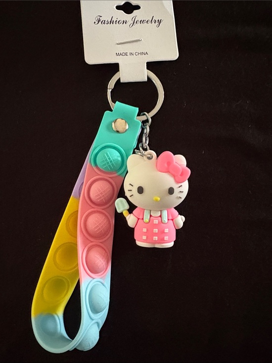 Fashion Jewelry Accessories - Fashion Jewelry Hello Kitty Keychain with Pink Charm and Multicolor Pop-It Strap